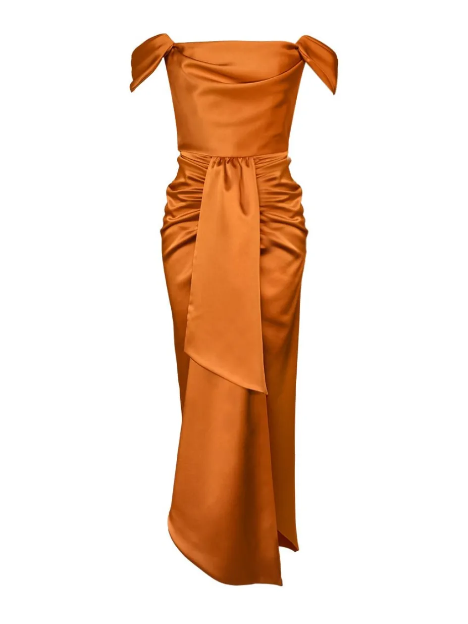 cloe_satin_dress__spicy_orange_3.webp Gigii's Maxi Dresses | Cloe Satin Dress - Spicy Orange